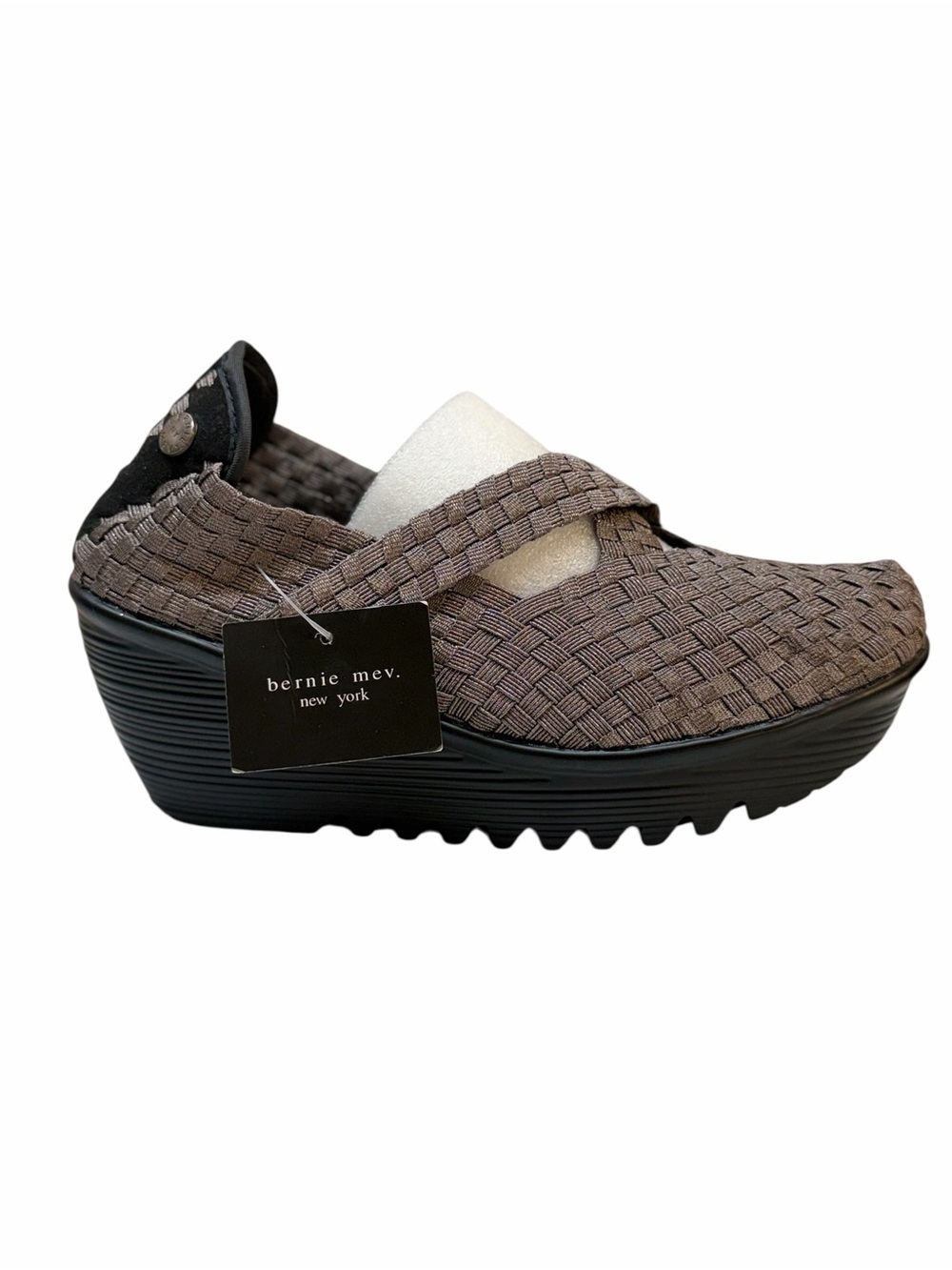 Bernie Mev Lulia Wedge Gunmetal Woven Mary Jane Shoes Size 36 NWT
